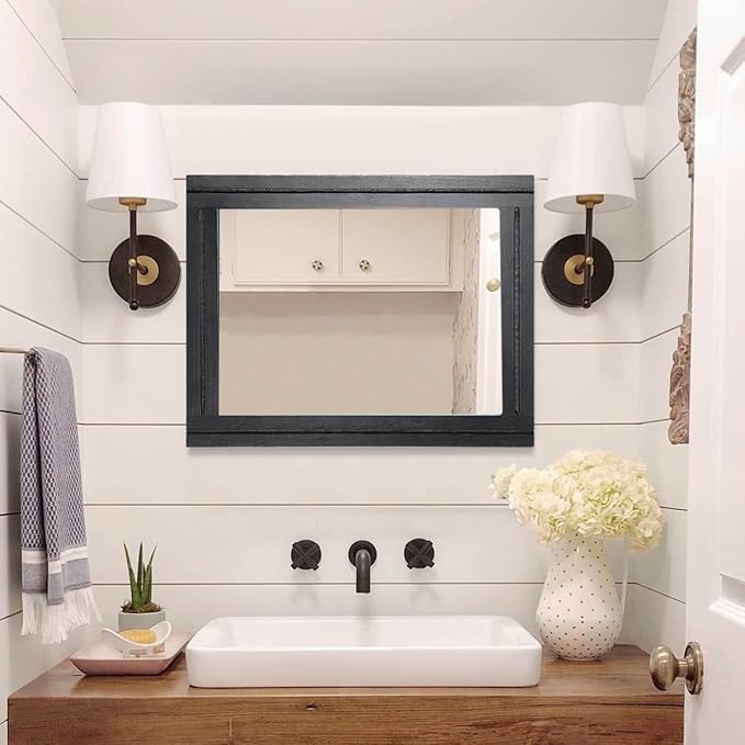 AAZZKANG Black Mirrors for Wall 50 x 40 cm with Rectangle Wood Framed Decorative Wall Mirror for Bedroom Living Room Bathroom Entryway