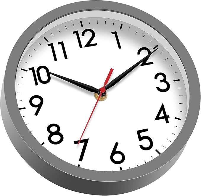 AKCISOT Wall Clock 8 Inch Silent Non-Ticking Modern Clocks Battery Operated - Analog Small Classic for Office, Home, Bathroom, Kitchen, Bedroom, School(Gray)