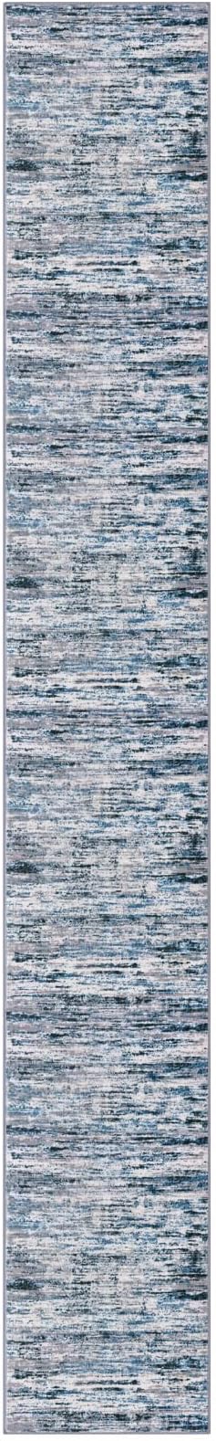Lansny Modern Abstract Runner Rug 2.6x18, Grey Blue White Washable Long Kitchen Runner Non-Slip Soft Hallway Rug Runner Thin Print Faux Wool Carpet for Entryway Bedroom Laundry Room Indoor Home Decor