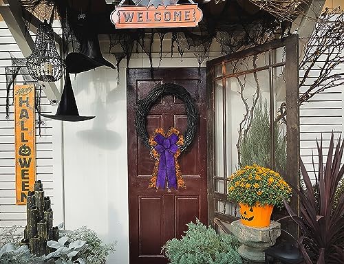 Burlap Purple Spider Wreath Bow for Halloween Decor - Spider Web Orange Bows for Front Door, Indoor/Outdoor Wall & Tree Topper Decoration Supplies - Image 5