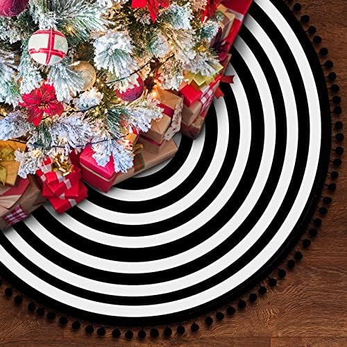 30 Inch Black and White Christmas Tree Skirt with Pom Poms - Image 7