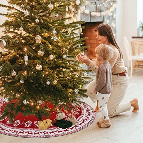 Dremisland Christmas Tree Skirt Rustic Knit Christmas Tree Mat 36In Red - Image 6