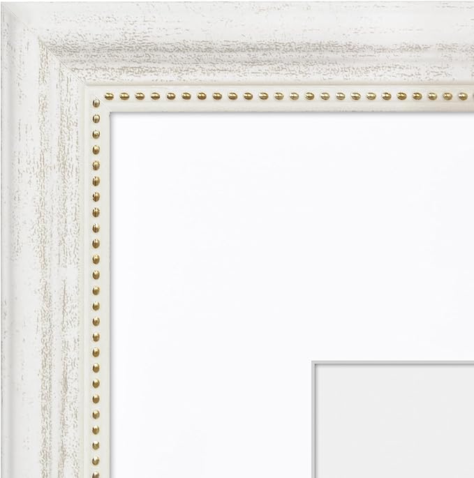 Americanflat Vintage Frames - 11x14 Picture Frame with Beaded Accents and Shatter-Resistant Glass - Use as 8x10 Frame or Display 11x14 Photos Without Mat - Heirloom Collection - White Gold