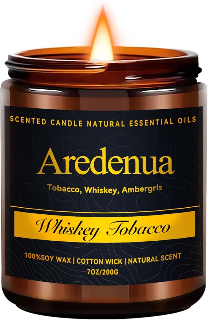 Whiskey Tobacco Candle – Manly Scented Candle for Men, Masculine Soy Candles with Whiskey & Tobacco Aroma, Long Lasting Rustic Candles for Home, Bar, Office, Lounge, Gift for Men