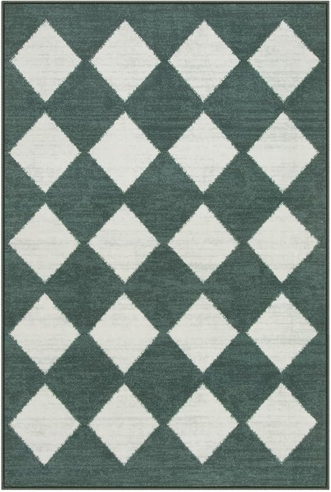 Lahome Zelie Checkered Washable 2x3 Green Kitchen Rugs Non Slip, Small Printed Indoor Door Mat for Entryway, Moroccan Trellis Ultra-Thin Throw Carpet for Bedroom Entrance Decor (2'x3',Dark Green)