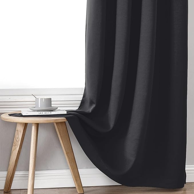 ChrisDowa 100% Blackout Curtains 63 inch Long for Bedroom with Black Liner, Extra Wide 2 Thick Layers Total Blackout Thermal Insulated Grommet Window Curtains 2 Panels Set (Dark Grey, 60 x 63 Inch)
