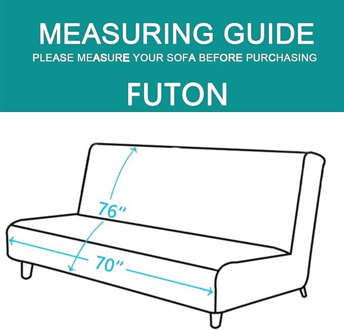 U-NICE HOME Futon Sofa Covers Reversible Slipcover Armless Couch Cover Water Resistant (White/White)