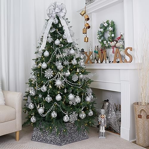 Silvergrey Christmas Tree Collar with Sparkling Sequins,Christmas Tree Collars for Atificial Trees, 33.5 Inch Christmas Tree Skirt, Xmas Tree Stand Base Cover,Holiday Home Decor Tree Ring(Large) - Image 6