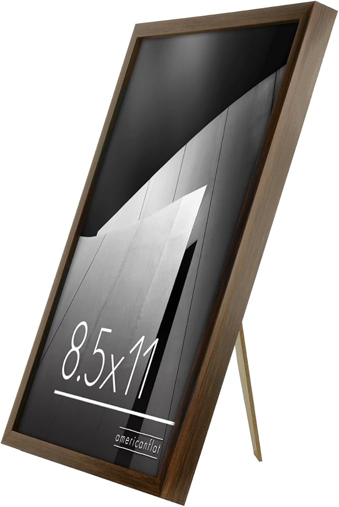 Americanflat 8.5x11 Picture Frame with Shatter-Resistant Glass - Streamline Collection - Thin Border Photo Frame for Tabletop and Wall Display - Hanging Hardware and Easel Stand Included - Walnut
