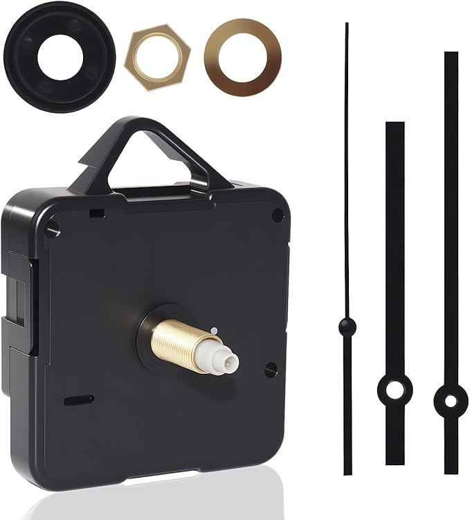 Silent Quartz Clock Mechanism Kit, High Torque Long Shaft Replacement Clock Movement for DIY Wall Clocks, Includes Clocks Hands and Quartz Movement Parts for Home and Office, Black