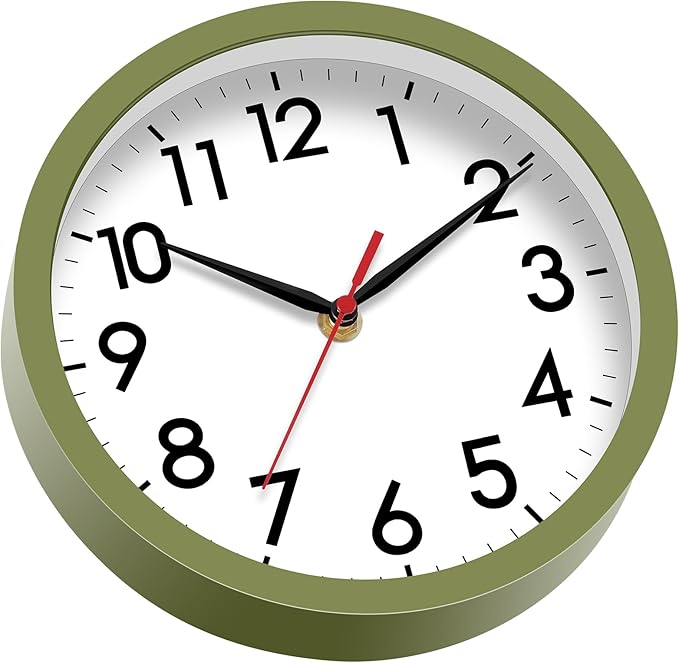 AKCISOT Wall Clock 8 Inch Silent Non-Ticking Modern Clocks Battery Operated - Analog Small Classic for Office, Home, Bathroom, Kitchen, Bedroom, School(Olive Green)