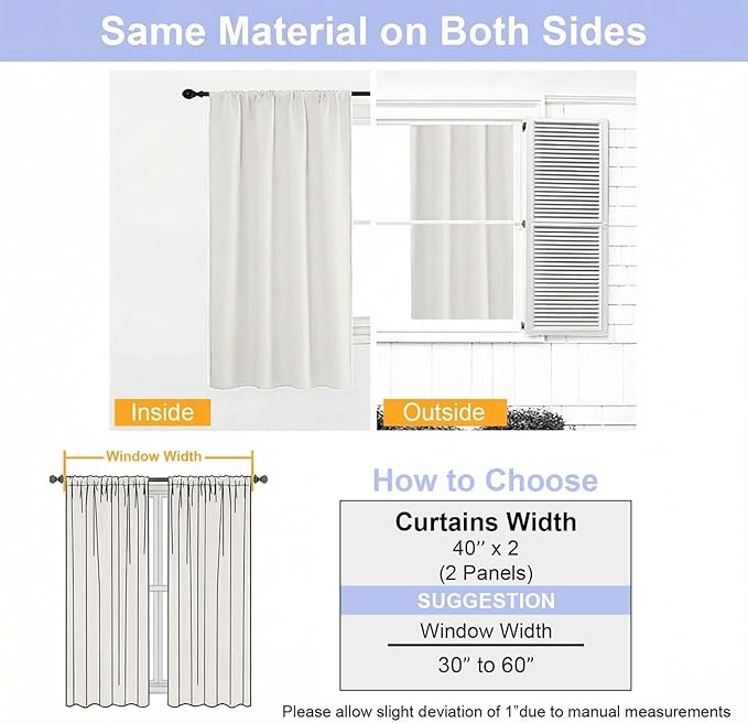 Simplebrand Ava Ivory Light Filtering Curtains for Bedroom 84 Inch Length 2 Panels Set, Solid Thermal Insulated Privacy Nursery Window Treatment Curtains Light Filtering Drapes, W40 x L84 Inch, Ivory