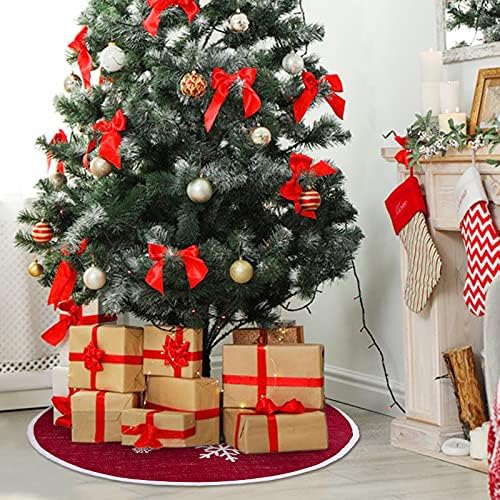 48 Inch Red Burlap Christmas Tree Skirt with White Snowflakes - Image 6