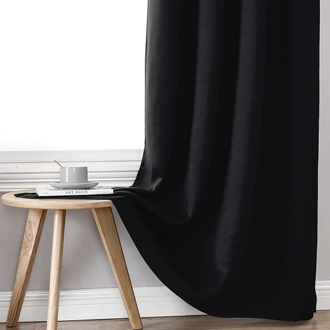 ChrisDowa 100% Blackout Curtains 72 inch Long for Bedroom with Black Liner, 2 Thick Layers Total Blackout Thermal Insulated Grommet Window Curtains 2 Panels Set (Black, 42 x 72 Inch)