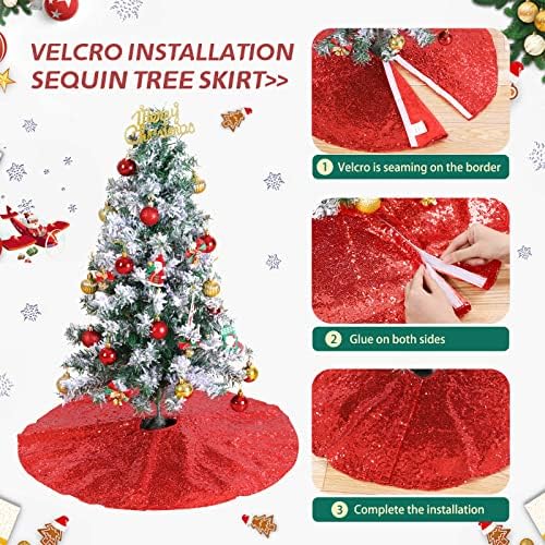 Christmas Tree Skirt 48 Inches Red Tree Skirt Glitter Sequin Tree Skirt for Winter Party Red Christmas Decorations - Image 6