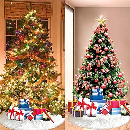 Christmas Tree Skirt 48 inches Faux Fur Snowy White Xmas Large Tree Skirt Mat for Christmas Party Decorations - Image 7