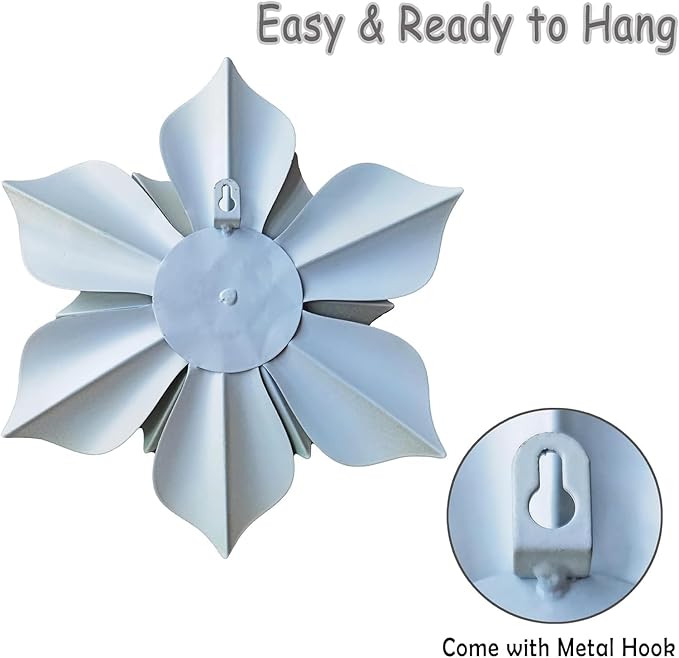 Metal Flower Wall Sculpture, 12.5" Rustic Modern Floral Artwork, Distressed 3D Layered Iron Flower Wall Hanging Accent for Indoor Kitchen Bedroom Living Room Office OutdoorGarden Patio Decor (Grey)