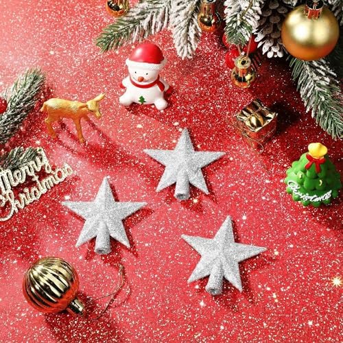 Hanaive 3 Pcs Mini Christmas Tree Topper Small Star Christmas Treetop Ornaments for Mini Tree Holiday Decorative Star for Xmas Home Decor(2.36 Inch,Glitter Silver) - Image 6