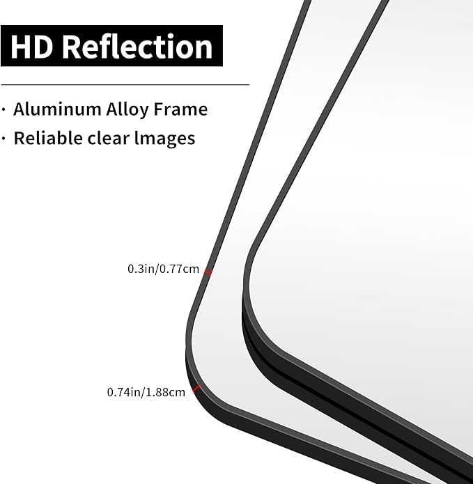 Black Bathroom Mirror, 66x36 inch Aluminum Metal Frame Rectangular Vanity Mirror, Large Wall Mounted Rectangle Mirrors with Rounded Corner for Over Sink Bedroom Living Room Horizontal/Vertical
