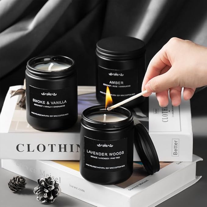 Scented Candles for Men - 42oz Soy Wax 300h Long Lasting Candle, Manly Scented Candles with Leather/Woods/Pine/Vanilla/Lavender/Amber -Mens Candle Gift Set for Birthday, Father's Day, Man Cave Decor