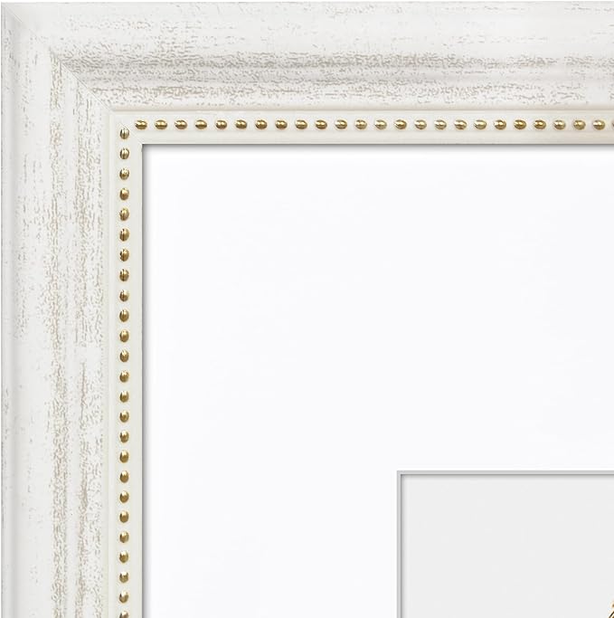 Americanflat Vintage Frames - 8x10 Picture Frame with Beaded Accents and Shatter-Resistant Glass - Use as 5x7 Frame or Display 8x10 Photos Without Mat - Heirloom Collection - White Gold