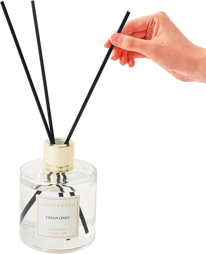 Cocorr??na Flower Reed Diffuser - Clean Linen 6.7oz Scented Diffuser with Sticks Home Fragrance Essential Oil for Bathroom Shelf Decor (Artificial Flower)