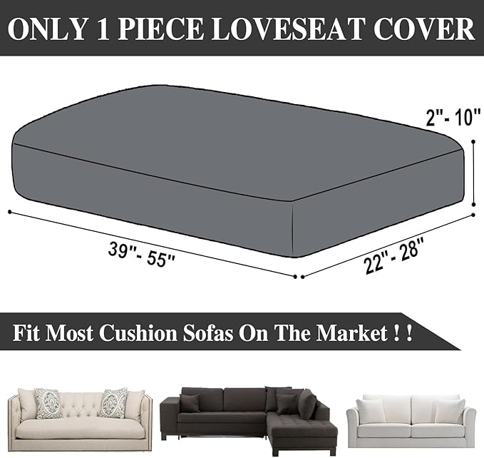 LA MEACK Couch Cushion Cover Loveseat Cover or 2 Seat Sofa Cover Washable Stretch Sectional Sofa Slipcover(1 Piece for Loveseat or Sofa 2-Seater, Black)