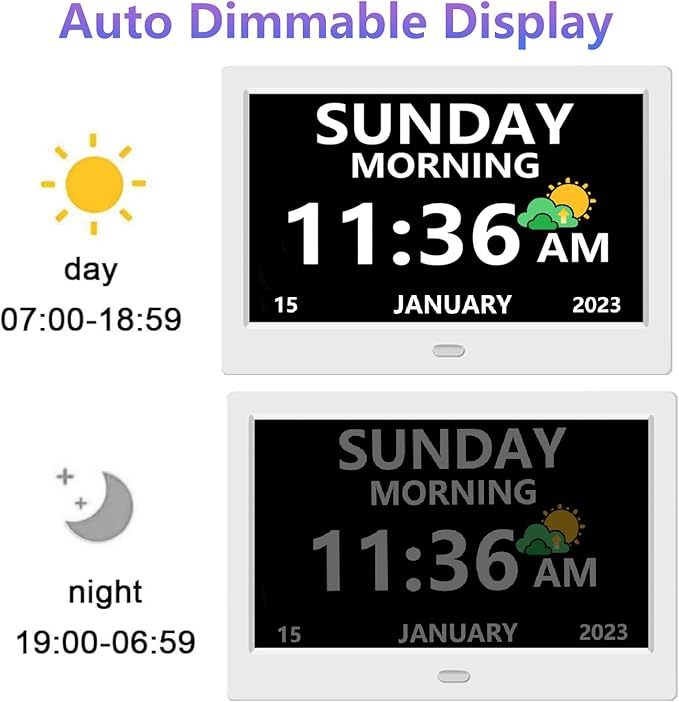 11 Inch Digital Clock with Day and Date for Elderly Alzheimer's Clock Customizable Alarms 3 Display Modes Large Font Alarm Clock for Seniors Auto DST