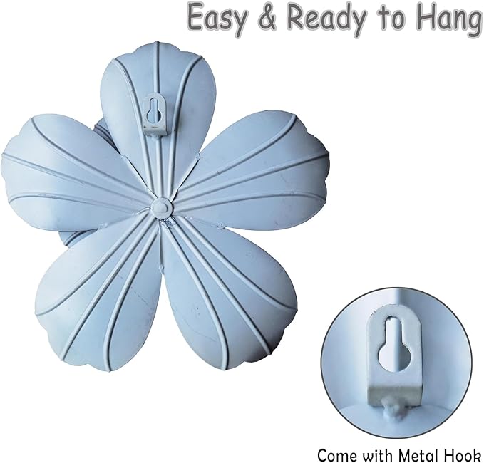 Metal Flower Wall Sculpture, 9.5" Rustic Modern Floral Artwork, Distressed 3D Layered Vintage Iron Flower Wall Hanging Accent for Indoor Kitchen, Bedroom Living Room Office Outdoor Garden Patio Decor (Retro blue)