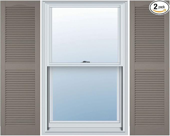 Ekena Millwork Lifetime Vinyl LL1S14X04300CL Standard Cathedral Top Center Mullion, Open Louver Vinyl Shutters, w/Installation Shutter-Lok's & Matching Screws (Per Pair), 14 1/2"W x 43"H, Clay