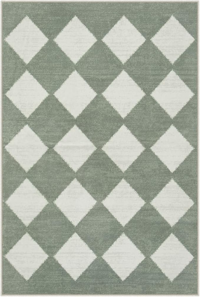Lahome Zelie Checkered Washable 2x3 Green Kitchen Rugs Non Slip, Small Printed Indoor Door Mat for Entryway, Moroccan Trellis Ultra-Thin Throw Carpet for Bedroom Laundry Entrance Decor (2'x3',Green)