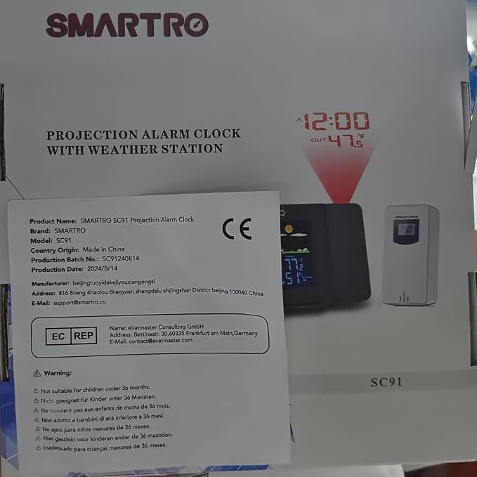 SMARTRO SC91 Projection Alarm Clock for Bedrooms with Weather Station - Image 9