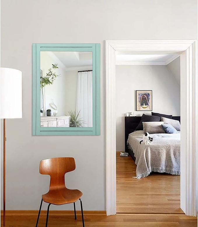 AAZZKANG Wood Framed Wall Mirror Large 65 x 45 cm Rectangle Rustic Vanity Mirror Decor for Bedroom Living Room Bathroom