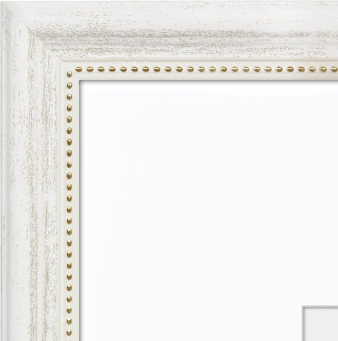 Americanflat Vintage Frames - 16x20 Picture Frame with Beaded Accents and Polished Plexiglass - Use as 11x14 Frame or Display 16x20 Photos Without Mat - Heirloom Collection - Wall Display - White Gold