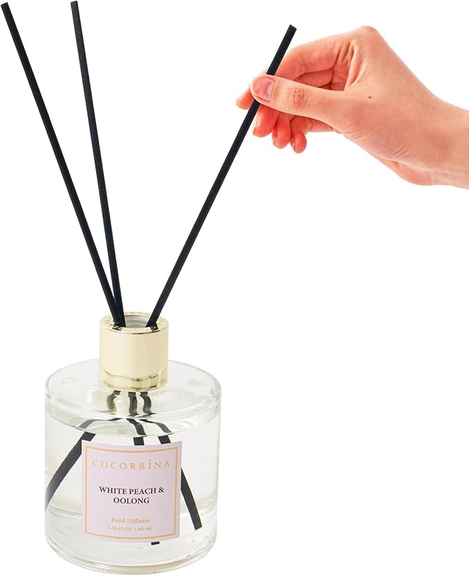 Cocorr??na Flower Reed Diffuser - White Peach& Oolong 6.7oz Scented Diffuser with Sticks Home Fragrance Essential Oil for Bathroom Shelf Decor (Artificial Flower)