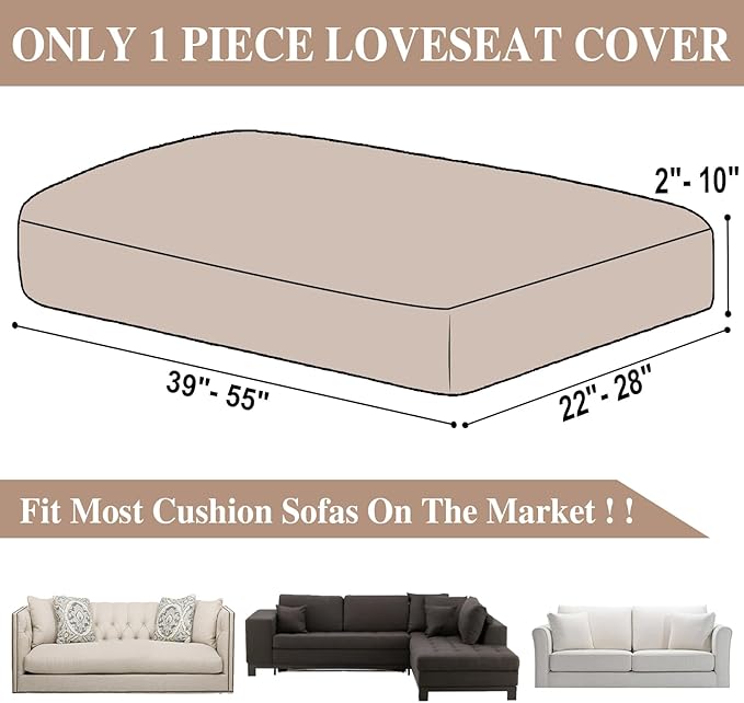 LA MEACK Couch Cushion Cover Loveseat Cover or 2 Seat Sofa Cover Washable Stretch Sectional Sofa Slipcover(1 Piece for Loveseat or Sofa 2-Seater, Khaki)