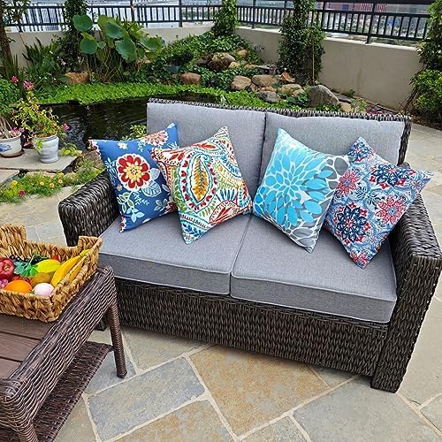 JMGBird Outdoor Throw Pillows Set of 2 - Durable Patio Pillows with Inserts, 18x18 Inch Square Decorative Pillows for Patio Furniture