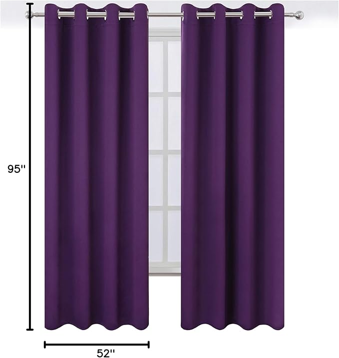 LEMOMO Purple Thermal Blackout Curtains/52 x 95 Inch/Set of 2 Panels Room Darkening Curtains for Bedroom