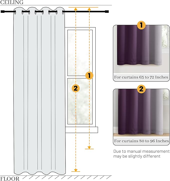 COSVIYA 100% Blackout Purple Ombre Curtains for Bedroom with White Back, 2 Thick Layers Thermal Insulated Room Darkening Grommet Window Drapes, 52x84 Inch, 2 Panels