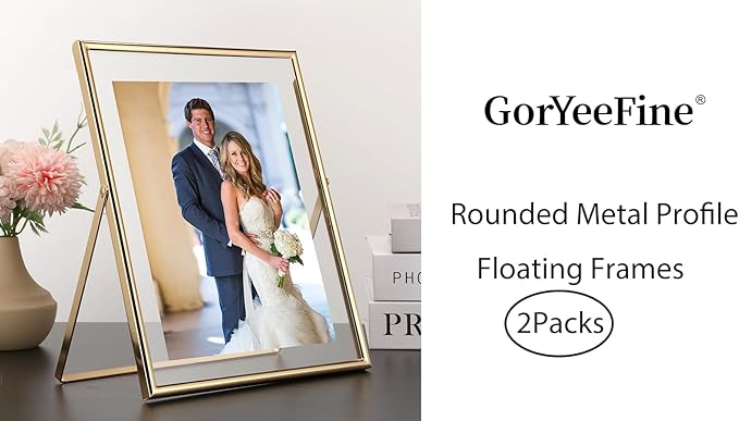 Gold 10x12 Floating Frame 2-Pack for Photo Sizes(7x9''8x10'',8.5x11''),Adjustable Tabletop/Shelf Floating Picture Frame 8x10'',Classy Gift Choice for Wedding,Christmas,Home or Office Decor