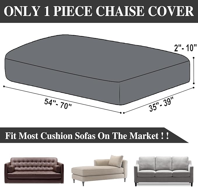 LA MEACK Couch Cushion Cover Chaise Lounge Cover Washable Separate Seat Chaise Couch Cover Stretch Sectional Sofa Slipcover(1 Piece for Chaise or Sofa 3-Seater, Black)
