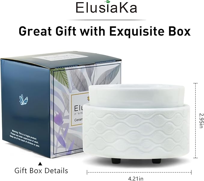 ElusiaKa 7-Color Changing Wax Melt Warmer, Modern Ripple Design 3-in-1 Electric Candle Warmer with Large Melting Dish, Ceramic Scented Wax Melter Essential Oil Burner for Home Aromatherapy, White