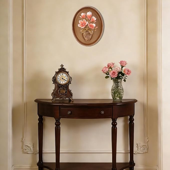 SIKOO Vintage Wall Sculptures Bronze Gold Magnolia Flower Wall Art Hand Painted Ornate Wall Hanging Decoration Antique Pediment Wall Statue Ornament Decor Gallery for Kitchen Bedroom Living Room