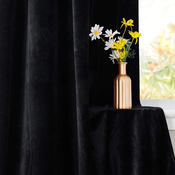StangH Blackout Black Velvet Curtains 96 Inches Theater Curtains Grommet Heat Insulated Privacy Window Panels for Living Room/Basement/Dining Room, W52 x L96 inches, 2 Panels