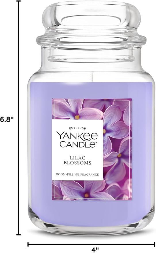Yankee Candle Lilac Blossoms, Scented Candle, 22oz Large Jar with up to 150 Hour Burn Time, Giftable, Birthdays