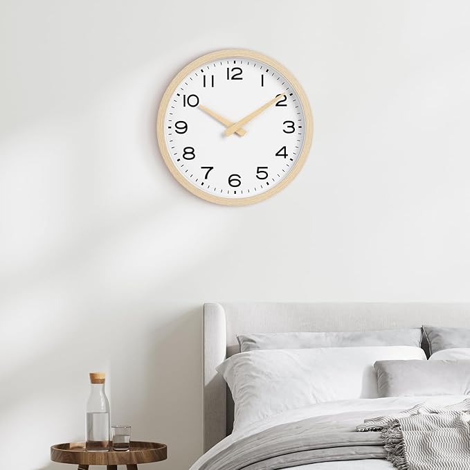 AKCISOT Wall Clock,Boho Kitchen 10 Inch Wall Clocks Battery Operated Non Ticking,Silent Modern Clock Decorative for Bedroom,Office,Bathroom,Living Room,Home (Wood Grain)