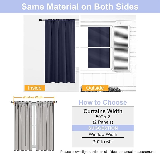 Simplebrand Ava Navy Blue Blackout Curtains for Bedroom 84 Inch Length 2 Panels Set, Solid Thermal Insulated Privacy Living Room Window Treatment Curtains Blackout Drapes, W50 x L84 Inch, Navy Blue