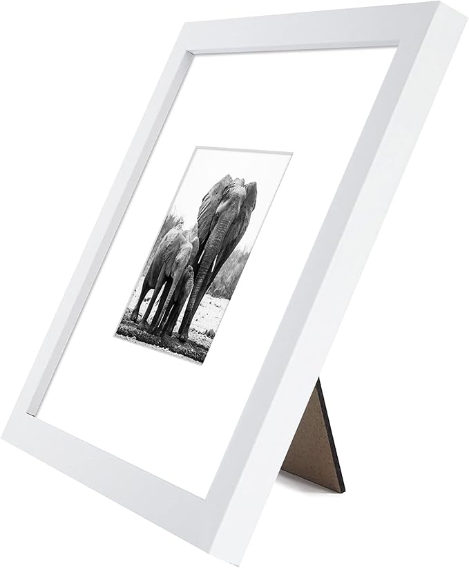 Americanflat 8x8 Picture Frame with Shatter-Resistant Glass - Use as 4x4 Frame with Mat or Display 8x8 Photo Without Mat - Signature Collection - Square Frames for Tabletop and Wall Display - White