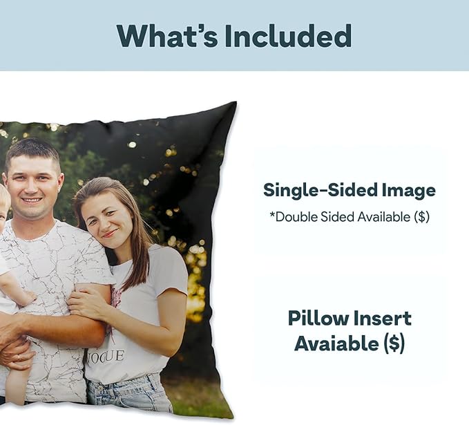 Fabric Textile Products Custom Pillows with Picture - USA Made - Customized Pillows with Pictures and Text - Throw Pillow - Personalized Gift - Friend Gifts - Kids Pillows (20"x20")