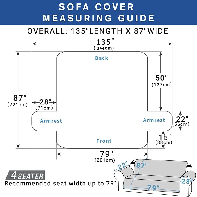 XINEAGE Oversized Sofa Cover Waterproof Couch Covers for 3 Cushion Couch, Soft Washable Slipcover with Pockets & Non-Slip Elastic Straps, Thick Furniture Protector (XL-Sofa, Light Grey)